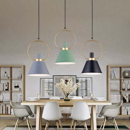 Contemporary Nordic Cone Shade Gold Ring 1-Light Pendant Light For Dining Room