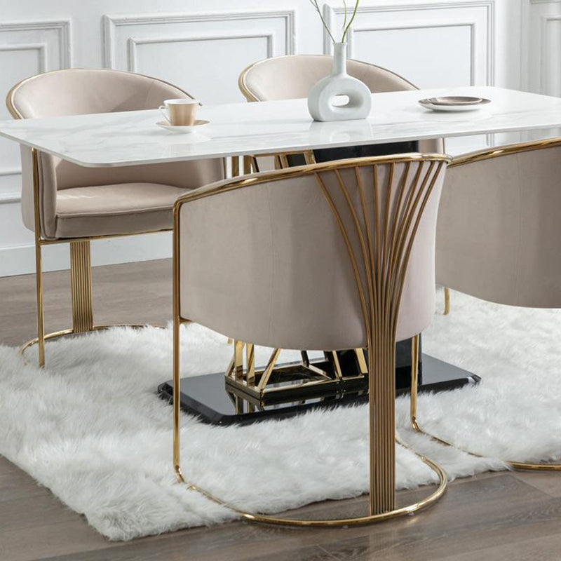 Modern Luxury Half Round Curved Velvet Metal Frame Dining Chair Backrest Armrest For Dining Room