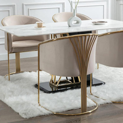 Modern Luxury Half Round Curved Velvet Metal Frame Dining Chair Backrest Armrest For Dining Room