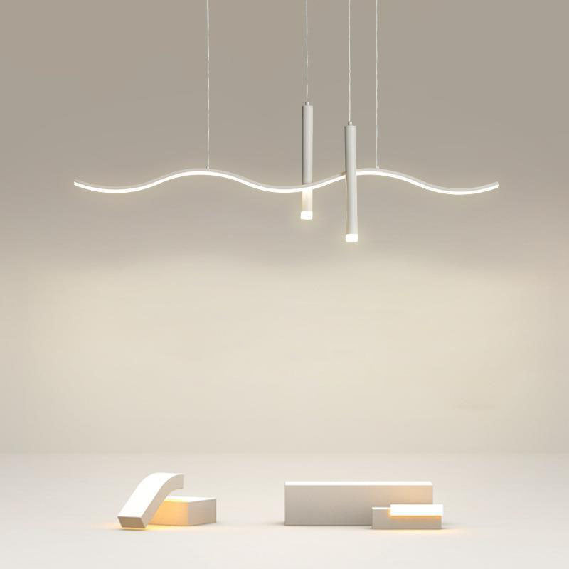 ثريا LED ذات خطوط مموجة من الألومنيوم بتصميم هندسي عصري بسيط لغرفة المعيشة