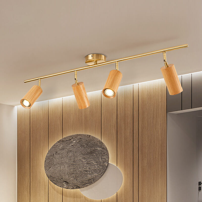 Nordic Minimalist Walnut Wood Spotlight Linear Track 1/2/3/4 Light LED Semi-Flush Mount Ceiling Light