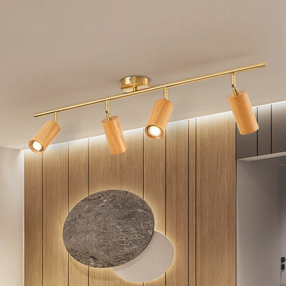 Nordic Minimalist Walnut Wood Spotlight Linear Track 1/2/3/4 Light LED Semi-Flush Mount Ceiling Light