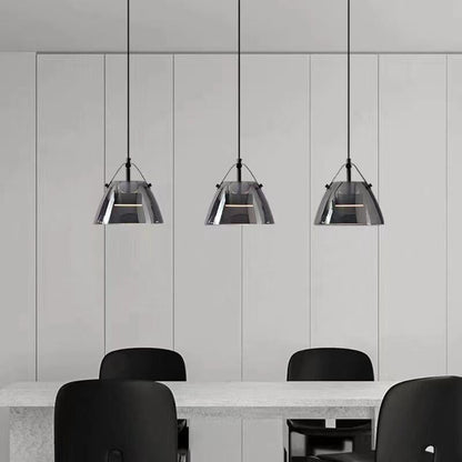 Contemporary Scandinavian Glass Conical Shade LED Island Light Chandelier For Dining Room