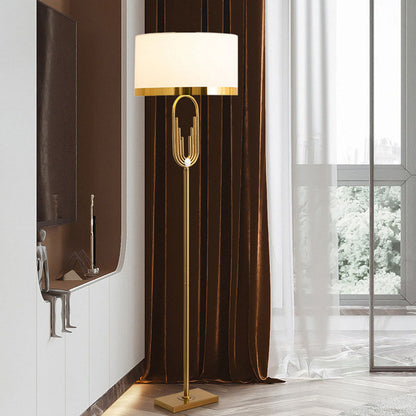 Modern Mid-Century Round Metal Fabric 1-Light Standing Floor Lamp For Living Room