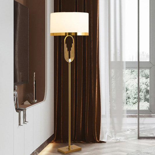 Modern Mid-Century Round Metal Fabric 1-Light Standing Floor Lamp For Living Room