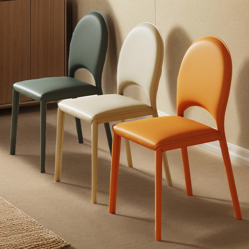 Modern Minimalist Square Oval Back Genuine Leather Carbon Steel Dining Chair For Dining Room