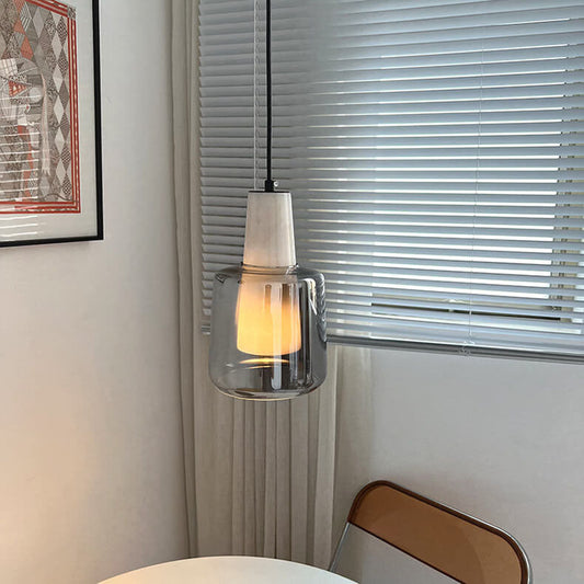 Nordic Minimalist Marble Glass Jar 1-Light Pendant Light