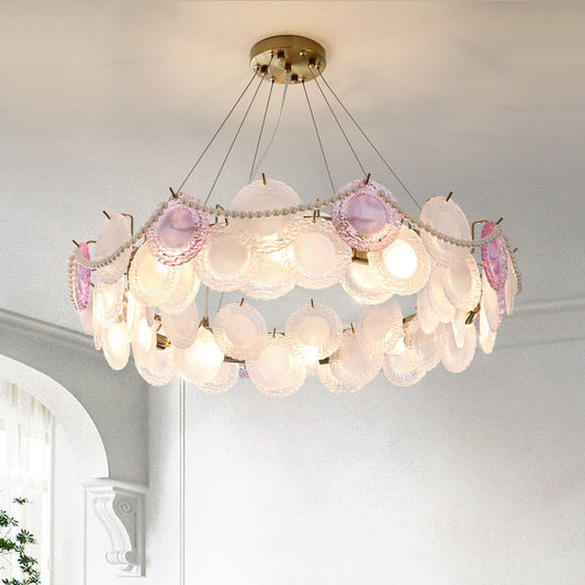 Traditional French Round Shell Hardware Glass 8/10 Light Pendant Light For Living Room
