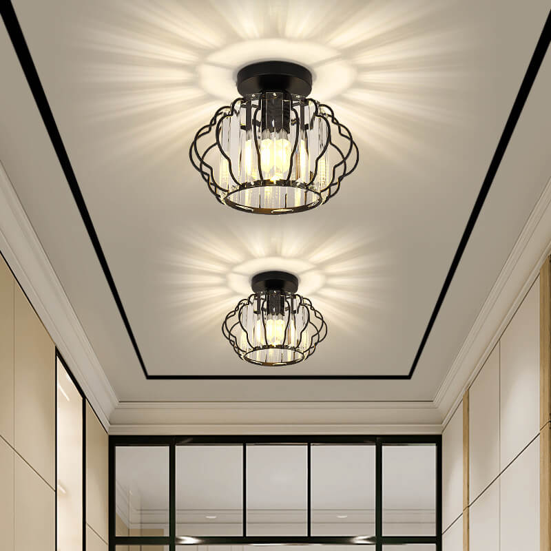 Modern Luxury Flower Iron Crystal 1-Light Semi-Flush Mount Ceiling Light