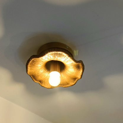 Traditional Vintage Lotus Leaf Resin Fiber Glass 1-Light Semi-Flush Mount Ceiling Light For Bedroom