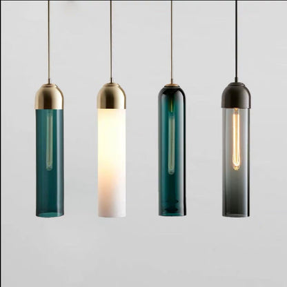 Modern Simplicity Glass Cylinder Shade 1-Light Pendant Light For Dining Room
