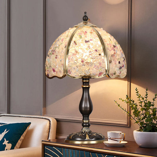 Contemporary Creative Colored Crystal Copper Flower 1-Light Table Lamp For Bedroom