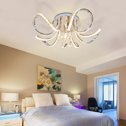 Modern Luxury Crystal Flower Shape LED Semi-Flush Mount Ceiling Light