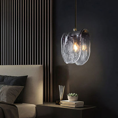 Modern Minimalist Arched Full Copper Blister Pattern Glass 1-Light Pendant Light For Living Room
