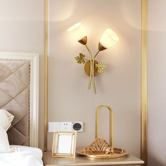 Contemporary Scandinavian Floral Iron Glass 1/2 Light Wall Sconce Lamp For Living Room