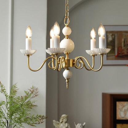 European Light Luxury 3/5-Light All Brass Glass Chandelier