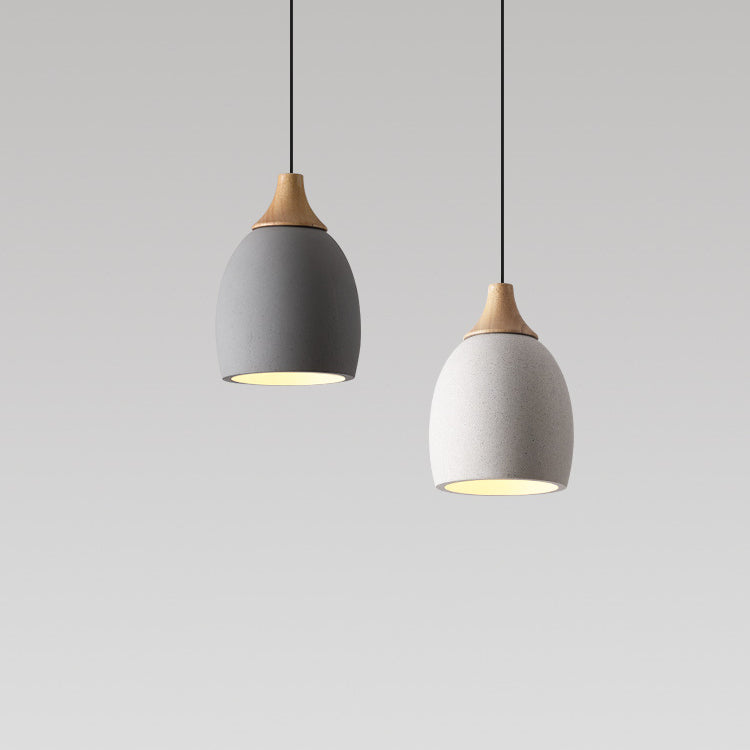 Traditional Japanese Cement Solid Wood Circle 1-Light Pendant Light For Dining Room