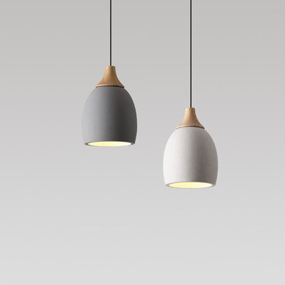 Traditional Japanese Cement Solid Wood Circle 1-Light Pendant Light For Dining Room