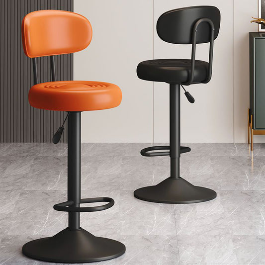Contemporary Luxury Round Faux Leather Upholstered Swivel Bar Stool Height Adjustable Footrest For Dining Room