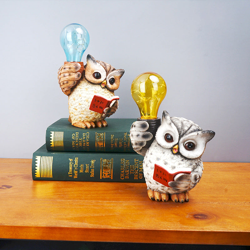 Modern Decorative Solar Owl Resin LED Night Light Table Lamp