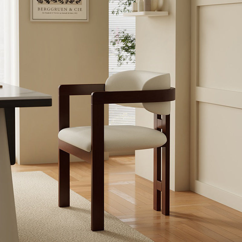 Modern Minimalist Square Microfiber Leather Ash Wood Dining Chair Backrest Armrest For Dining Room