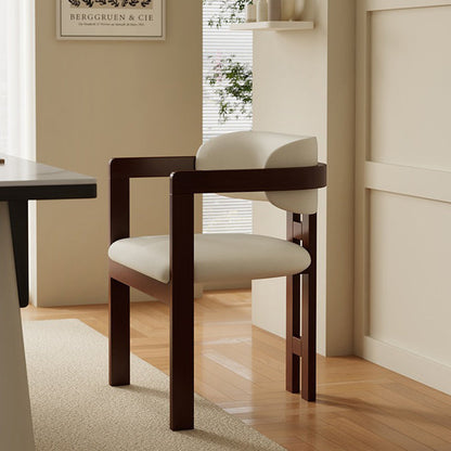 Modern Minimalist Square Microfiber Leather Ash Wood Dining Chair Backrest Armrest For Dining Room