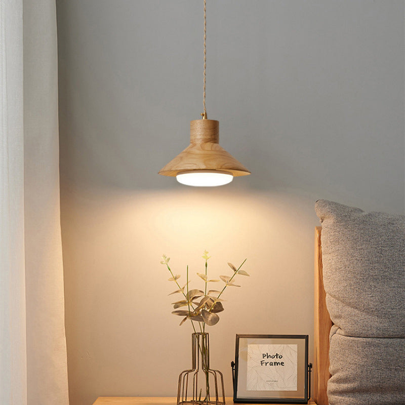 Traditional Japanese Round Mushroom Shape Wood 1-Light Pendant Light For Living Room