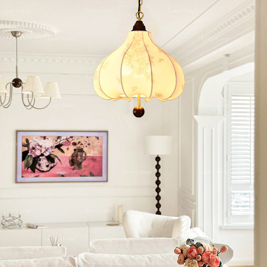 Traditional Vintage Chestnut Shaped Walnut Fabric Iron 1-Light Pendant Light For Bedroom