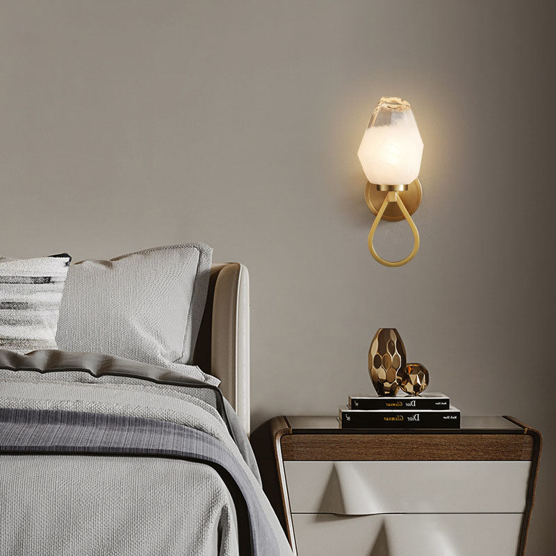 Modern Luxury Brass Geometrical Glass Shade 1-Light Wall Sconce Lamp For Bedroom