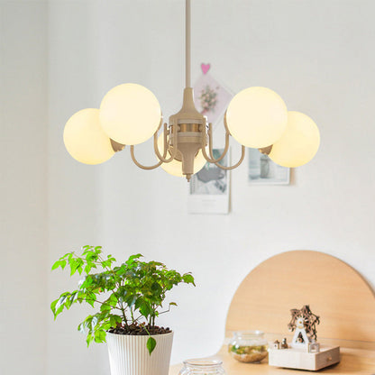 Contemporary Retro Branch Curved Rod Round Ball Iron Glass 3/5 Light Chandelier For Living Room