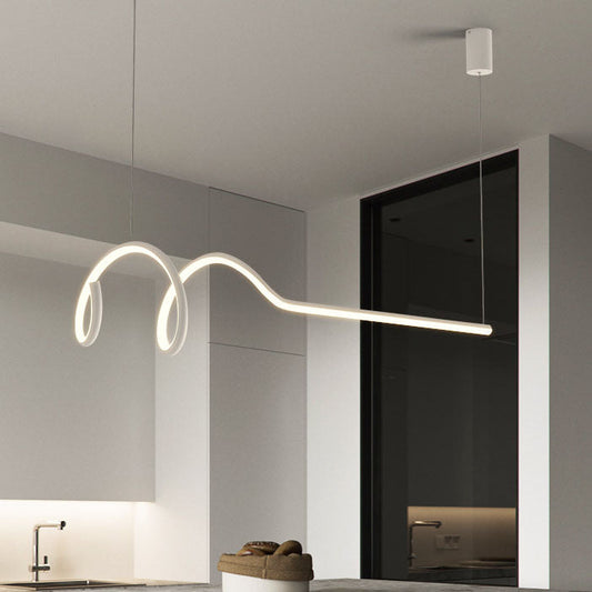 ثريا إضاءة LED طويلة لولبية من الألومنيوم بتصميم عصري بسيط لغرفة الطعام