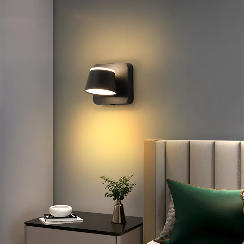 Modern Minimalist Round Table Square Base Iron Aluminum PS LED Wall Sconce Lamp For Bedroom