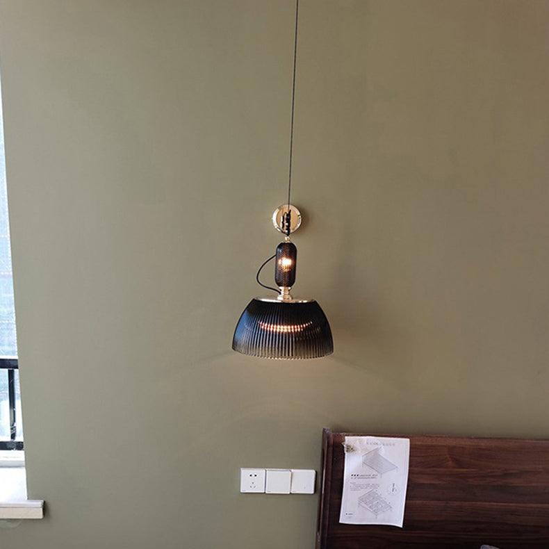 Contemporary Nordic Ribbed Glass Bowl-Shaped 2-Light Pendant Light For Living Room