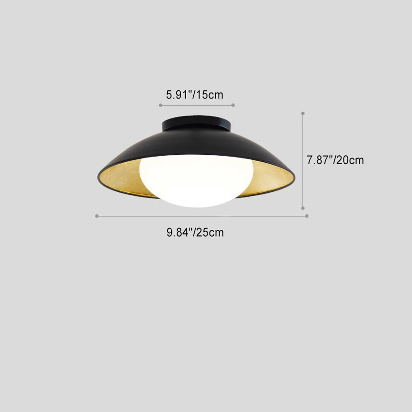 Traditional Vintage Iron Glass Ball Bowl 1-Light Semi-Flush Mount Ceiling Light For Bedroom