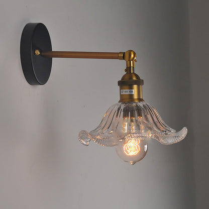 Contemporary Retro Iron Glass Flower 1-Light Wall Sconce Lamp For Bedside