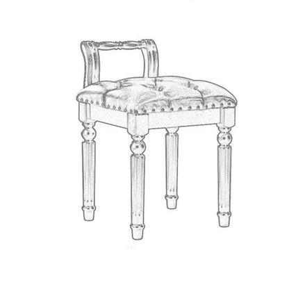 Traditional European Square Tufted Microfiber Leather Upholstered Vanity Stool Low Back For Bedroom