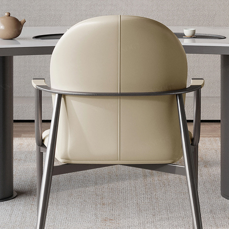 Modern Simplicity Microfiber Leather Stainless Steel Sponge Square Wraparound Dining Chair Backrest Armrest For Dining Room