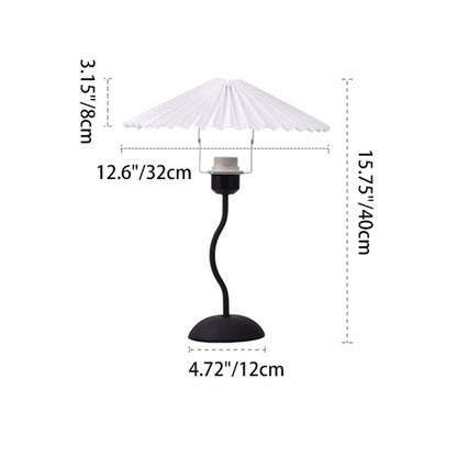 Contemporary Scandinavian Pleated Fan-Shaped Round Iron Fabric 1-Light Table Lamp For Bedroom