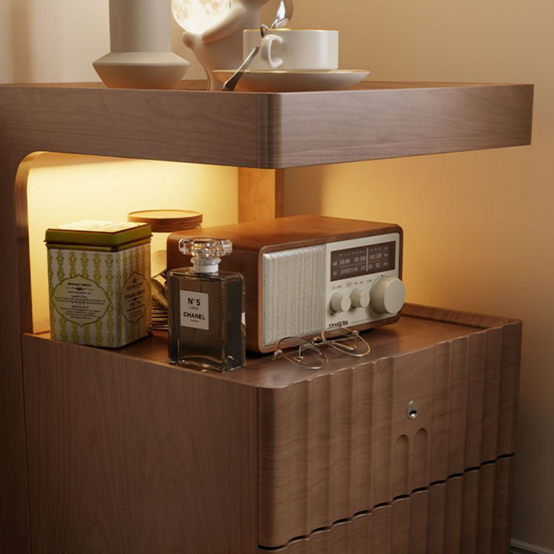 Contemporary Nordic Rectangular Solid Wood Tempered Glass Zinc Alloy Nightstand 2-Drawer For Bedroom