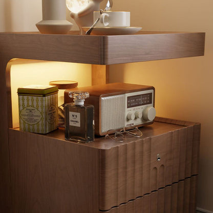 Contemporary Nordic Rectangular Solid Wood Tempered Glass Zinc Alloy Nightstand 2-Drawer For Bedroom