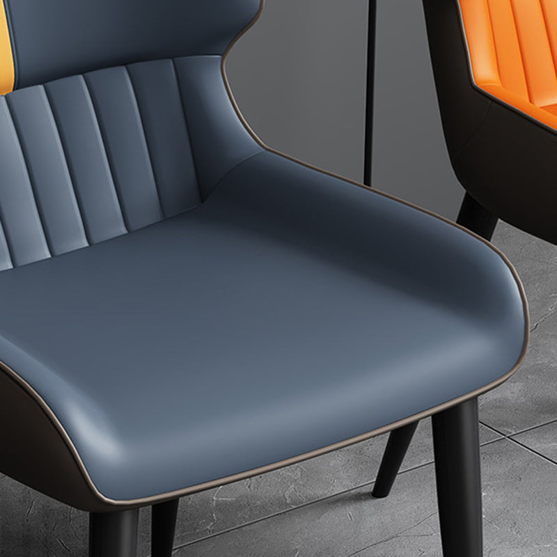 Contemporary Nordic Square Upholstered Curved Backrest PU Leather Carbon Steel Dining Chair For Dining Room