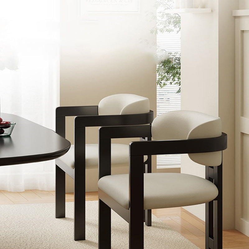 Modern Minimalist Square Microfiber Leather Ash Wood Dining Chair Backrest Armrest For Dining Room