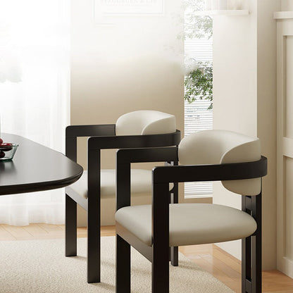 Modern Minimalist Square Microfiber Leather Ash Wood Dining Chair Backrest Armrest For Dining Room