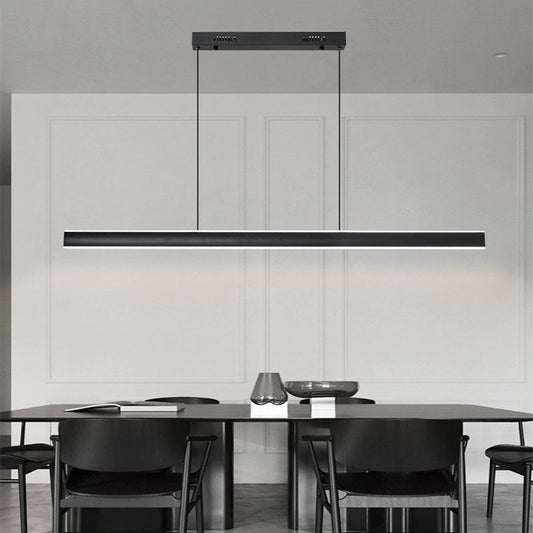 ثريا جزيرة LED طويلة من الألومنيوم والأكريليك بتصميم عصري بسيط لغرفة الطعام 