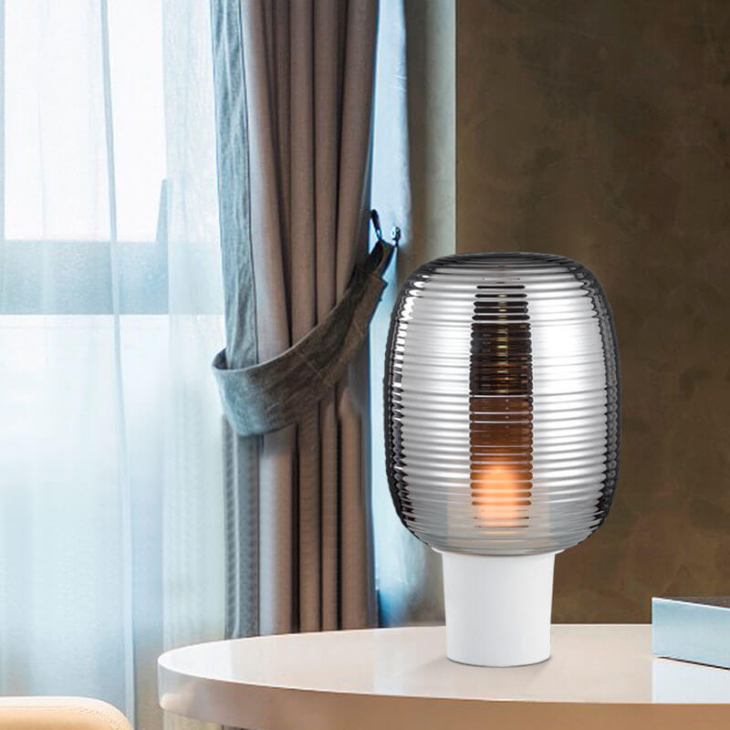 Modern Minimalist Striped Oval Glass 1-Light Table Lamp