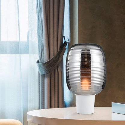 Modern Minimalist Striped Oval Glass 1-Light Table Lamp