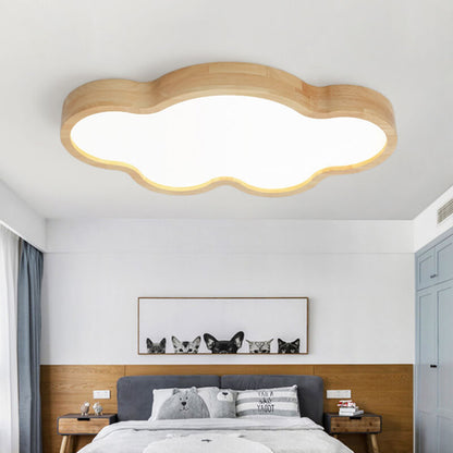 Scandinavian Modern Minimalist Clouds Stars Rubber Wood Acrylic LED Flush Mount Ceiling Light