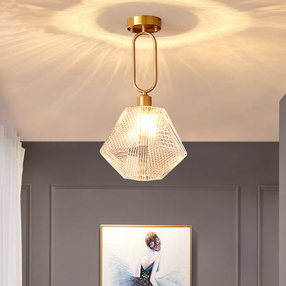 Modern Luxury Gold Finish Frame Geometric Glass Shade 1-Light Pendant Light For Bedroom