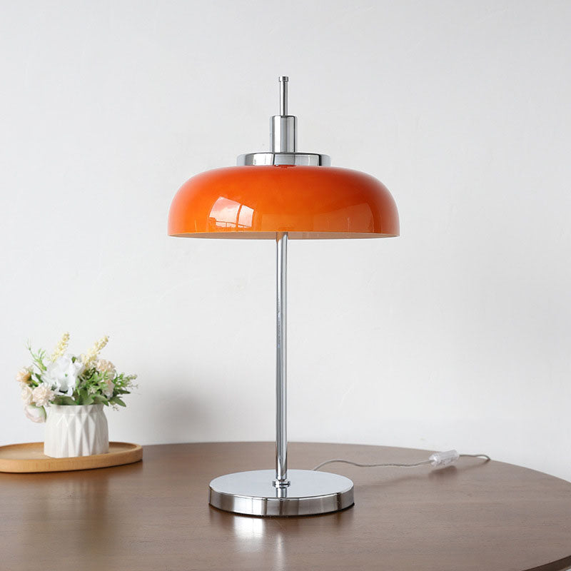 Vintage Simple Orange Dome Chrome Base 3-Light Table Lamp