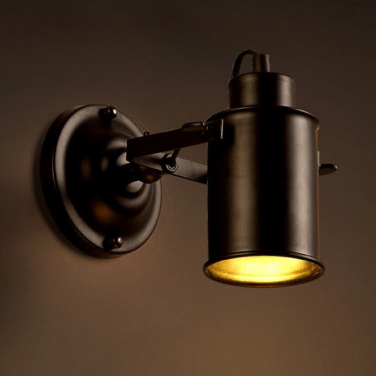 Traditional Vintage Cylinder Iron 1-Light Wall Sconce Lamp For Bedroom